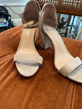 Madden Girl Beige Suede Ankle Strap Block Heels